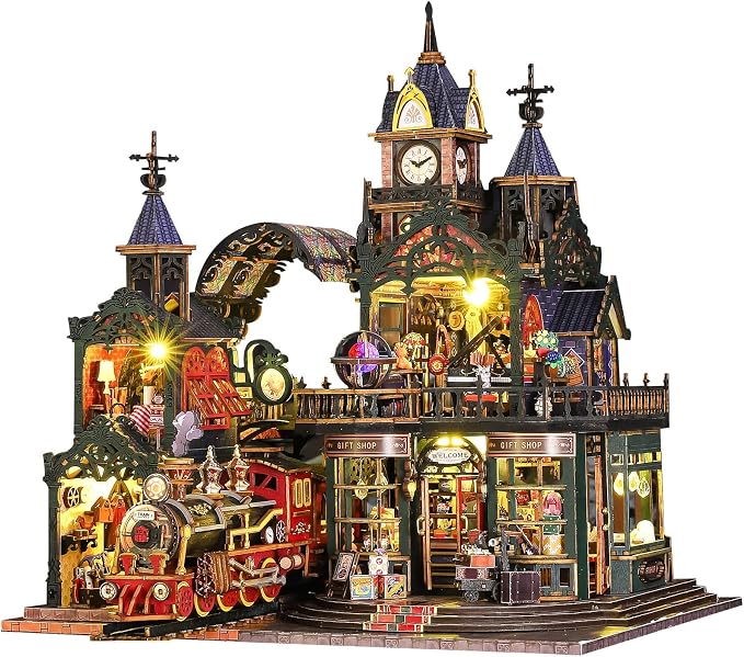 Spilay DIY Miniature House Kit for Adults, Miniature Dollhouse Kit | With Music Box & Dust Cover, Wooden Craft Building Set for Bookshelf Decor, Home Display & Creative Gifts for DIY Lovers
