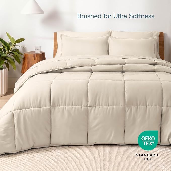 Bare Home Bed-in-A-Bag 5 Piece Comforter & Sheet Set - Twin XL - Goose Down Alternative - Ultra-Soft 1800 Premium Bed Set (Twin XL, Sand/Sand)