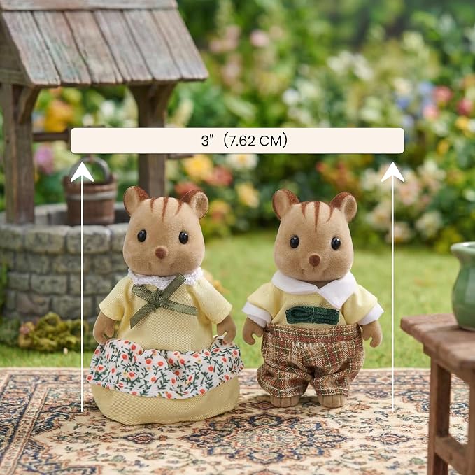 Family Brown Chipmunk Figures — Set of 2 Collectible Flocked Mini Dolls with Removable Clothes, Dollhouse Pretend Play Set for Kids Ages 3+