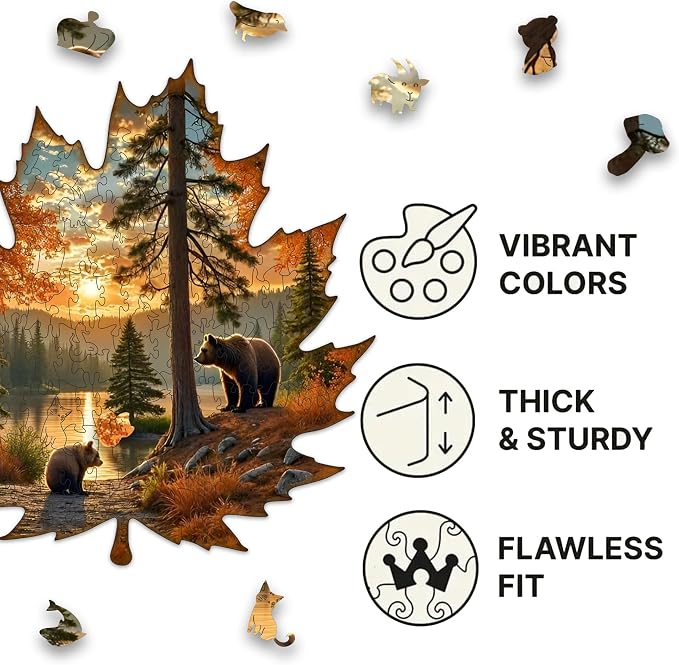 Wooden Puzzles, 205 Pieces Maple Leaf Jigsaw Puzzles, Unique Shaped Wooden Puzzle for Adults and Kids, Family Game (Maple Leaf, Royal)