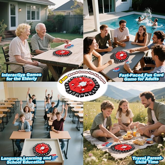 Word Game Family Board Games for Kids & Adults with 2 Modes,220 Topic Categories 24 Letters Pressing Games,Fun Fast-Paced Learning Game with English Pronunciation for Boys Girls Age 3+,35 Cards,Red