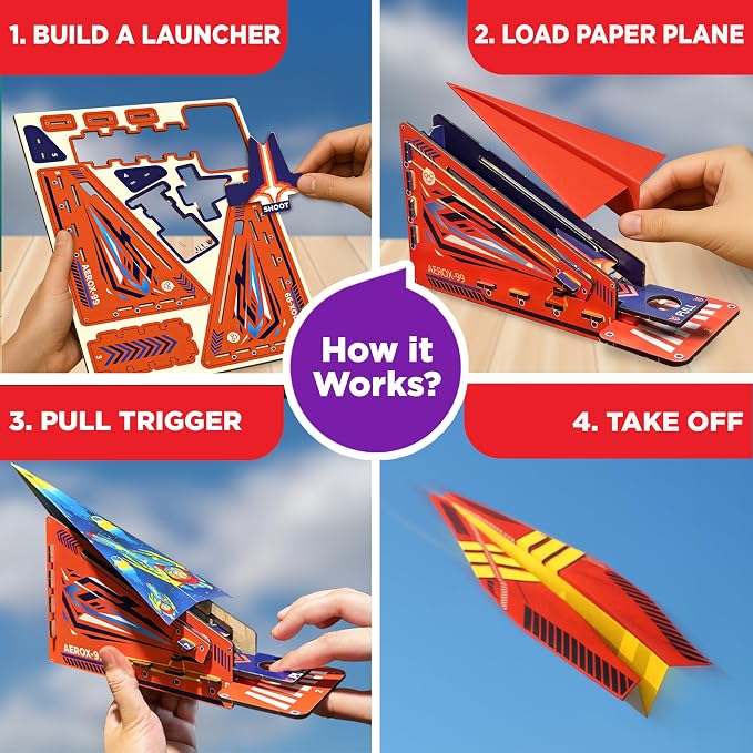 Doctor Jupiter Paper Airplane Book Kit with Launcher for Kids Ages 6+ | STEM Toys, Birthday Gift Ideas for 6,7,8,9,10,11,12,13 Year Old Boys & Girls | Summer Activities for Kids, 50+ Paper Planes
