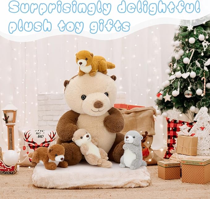 MaoGoLan 5pcs Otter Stuffed Animal - 14.5" Mommy Sea Otter Plush with Babies Inside, Soft Cute Stuffed Otter Plushies Toy for Kids Boys Girls, Ideal Gift for Christmas Birthday Holidays