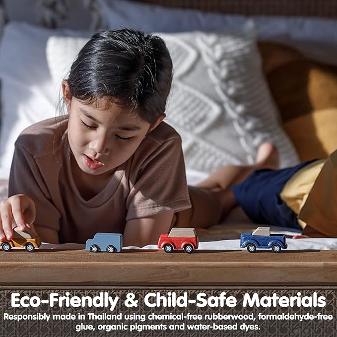 PlanToys® Blue Truck Wooden Montessori Vehicle Toy | Early Movement, Imagination and Practical Life Exploration | Eco Friendly Truck for Indoor and Outdoor Play
