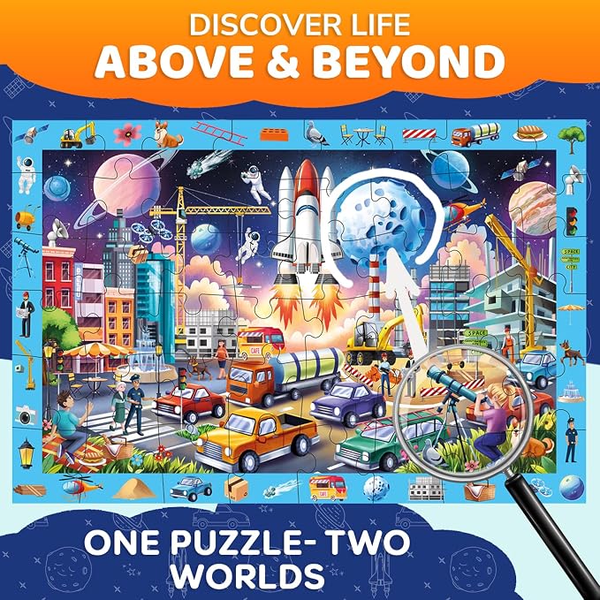 QUOKKA Giant Floor Puzzles for Kids Ages 4-6 – 2x3 Ft Search and Find Jumbo Jigsaw Puzzles for Kids Ages 3-5 – 48 Above and Beyond Future City Scene for 4-8 yo – Toy with Gift Box for Toddlers