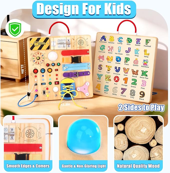 Konijiwa Busy Board - Montessori Toys for 1-3 Years Old Boys & Girls | Sensory Toys for Kids with Autism | Toddlers Learning Activity for Early Development (Busy Board v3)