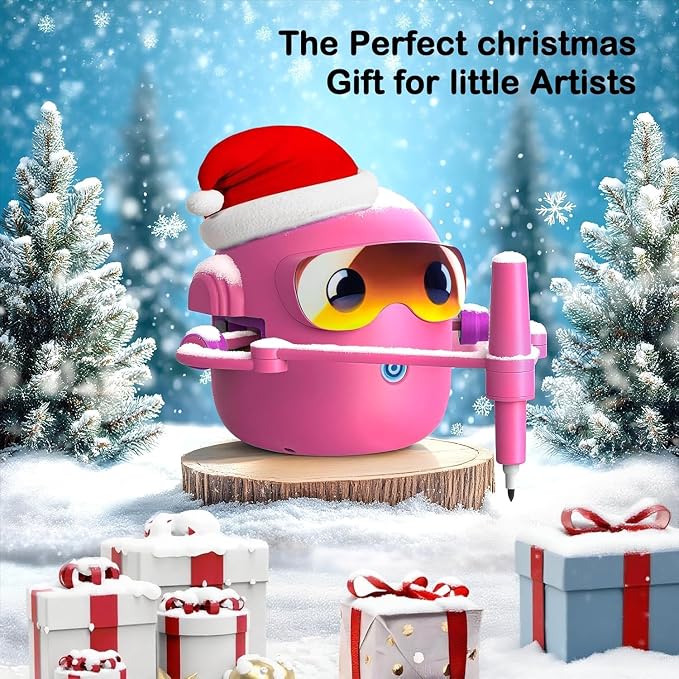 Drawing Robot for Kids with 100 Cards, Montessori Painting Learning Toys for 3 4 5 6 7 8 Year Old Boys Girls,Voice Interactive Early Learning Educational Drawing Toy Gift for Birthday Party