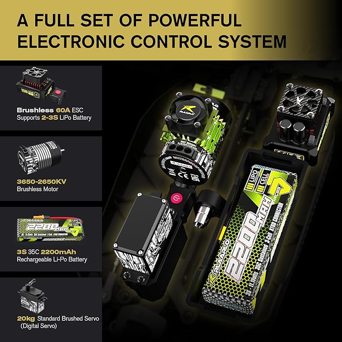 RLAARLO 1/10 Brushless RC Cars, 4×4 Buggy, 50+ MPH, Carbon Fiber, Ages 14+ | 3650-2650KV Brushless Motor, 4WD, 3S LiPo, Alloy Chassis, Sealed Diffs, 20kg Servo, 6CH Radio, Waterproof, All-terrain