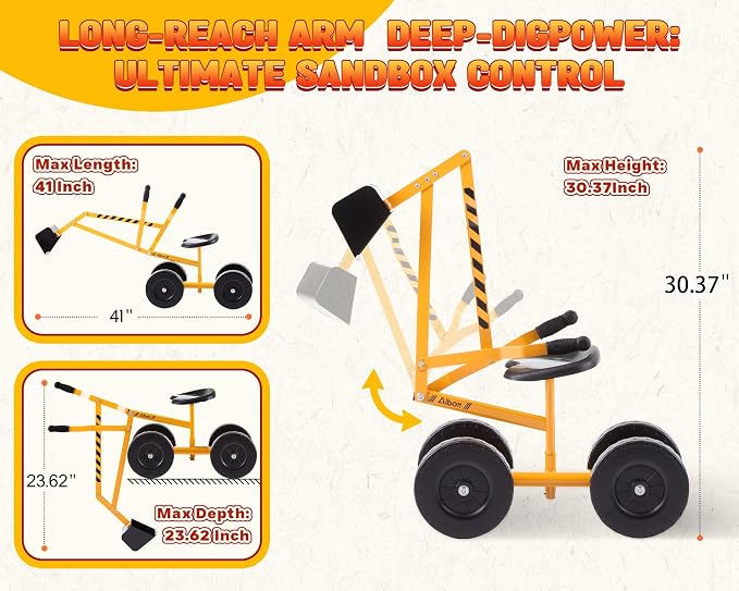 Albott Ride On Sand Digger Excavator Toys Working Crane with 8 inches Wheels and 360° Rotation Seat (Yellow)