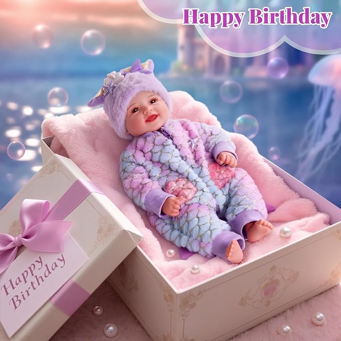 BABESIDE Mermaid Baby Doll Girl, 17-Inch Realistic Soft Baby Dolls with Shiny Mermaid Tail & Accessories, Cute Mermaid Toys for Girls Ages 3+ Kids, Christmas, Birthday
