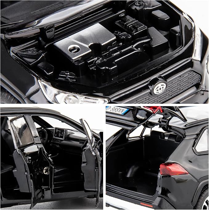 WAKAKAC Model Car 1/32 RAV4 Alloy Diecast Collectible Toy Car with Light and Sound Toy Vehicle Door Can Be Opened for Boys Kids Toddler Gift (Black)