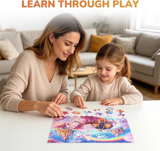 BenBen Puzzles for Kids Ages 4-6, 4 Pack 100 Pieces Jigsaw Puzzles for Toddlers 3-5, (Unicorn Priness, Animals Portrait, Dessert, Forest Fest), Learning Educational Games for Kids 6-8, 15.75” x 11.75”