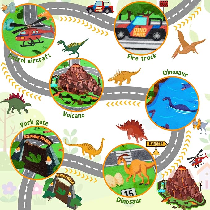 Kids Dinosaur Rug, 4'11" x 6'7" Kids Mat for Playroom– Extra Thick 0.4in Non-Slip Dino Safari Rug Road Play Mat for Classroom and Bedroom, Ideal for Educational Learning Play Areas（for Age 2+