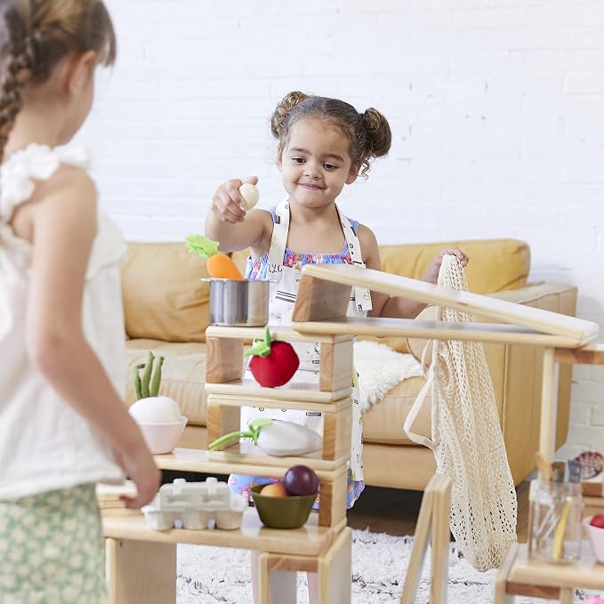 ECR4Kids Blocks and Arches Wooden Stacking Playset, Montessori Toys, Natural, 18-Piece