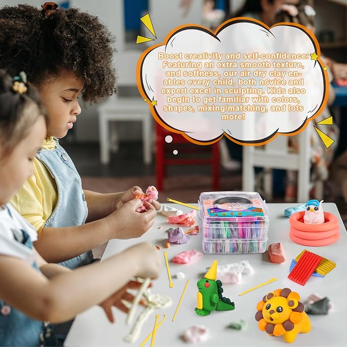 CiaraQ 60-Color Polymer Clay Oven Bake Modeling Kit for Kids & Artists | Non-sticky & non-toxic. 3.24 lb. With sculpting tools. Classroom & Home Use. Fun gift for Kids & artists. Ages 4+.