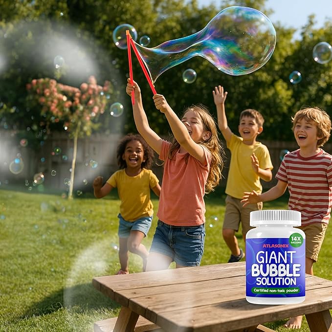 Giant Bubble Solution | Giant Bubble Wand | 100% Kids Safe Refill Solution Powder for All Bubble Toys, Wands and Outdoor Family Fun, Makes 1792 OZ - 14 Gallons