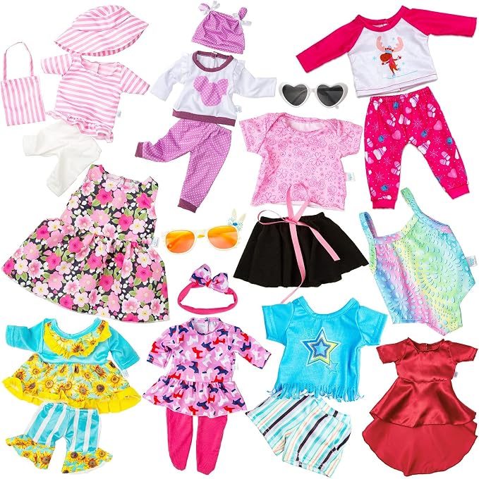 BDDOLL 23 Pcs 18 Inch Girl Doll Clothes and Accessories for 18 Inch Doll Dress with Our Generation Dolls Including 10 Complete Sets of Clothing Outfits