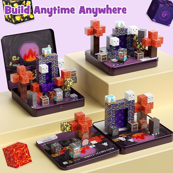 WMXDU Mini Magnetic Blocks, Magnetic Cubes Game with Iron Box 49 PCS Magnet Tiles Building Blocks Toddler Toy STEM Sensory Outdoor Creative Kids Travel Toys for 3+ Year Old