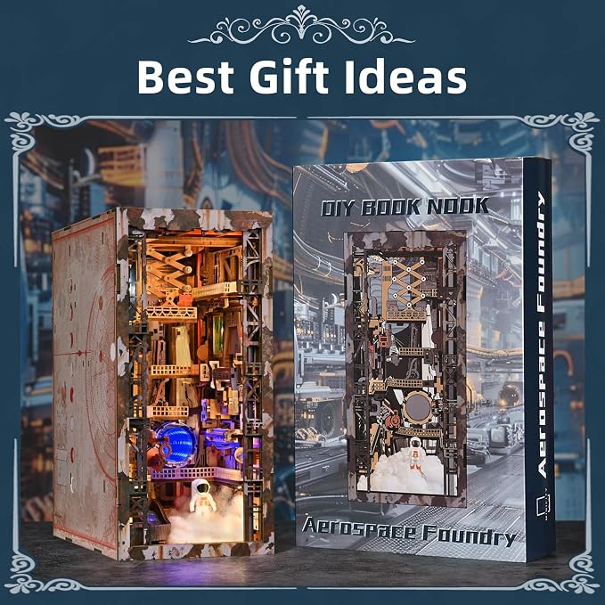 MiniCity Book Nook Kit, DIY Miniature Dollhouse Kit 3D Puzzles for Adults Tiny House Mini Home Craft Bookshelf Nook Puzzle Book Decor Gifts for Teenagers Book Lovers (Aerospace Foundry)