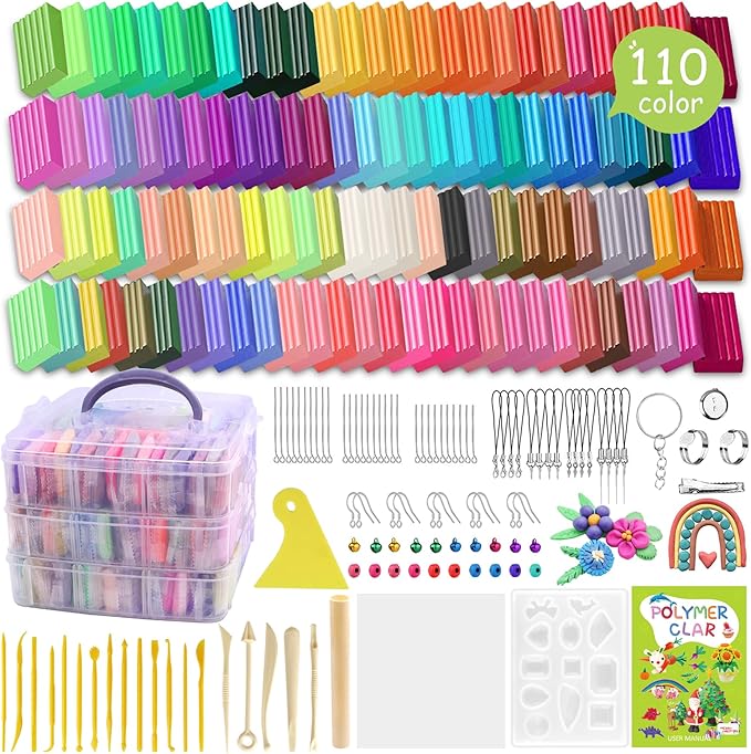 PeacePeo Polymer Clay 110 Colors Non-Sticky Oven Bake Clay 215 Pcs Non-Toxic Modeling Baking Clay for Kids with Sculpting Tools Kit for Adults Beginners Art Craft