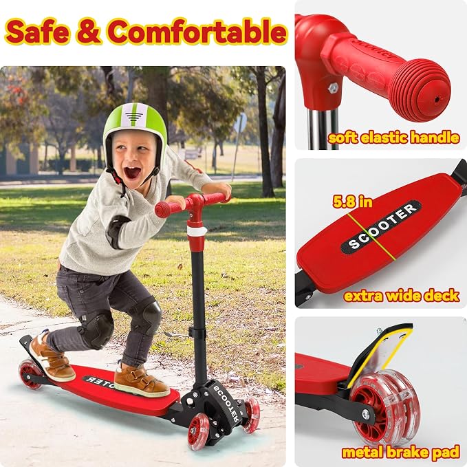 Scooter for Kids 3-12, Kid Scooters with Extra-Wide Deck, 165 lbs Capacity, 3 Wheel Kick Scooter with Lean to Steer, Height Adjustable Handlebar, Light Up Wheels for Stable Smooth Riding, Child Gift