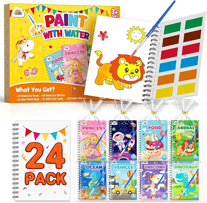 ZMLM 24 Water Coloring Books for Kids Party Favors - Bulk Mini Coloring Books for Kids Ages 4-8,Small Birthday Goodie Bag Stuffers School Teacher Return Gift Art Crafts Classroom Prizes (Classic)