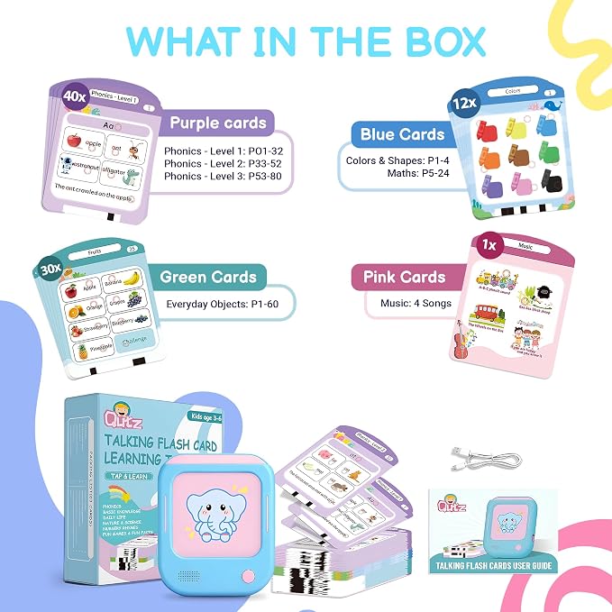 QuTZ Talking Flash Cards, Phonics Flash Cards, Learn to Read with 166 Pages, 29+ Themes, 800+ Words & Fun Facts, 700+ Interactive Games, Toddler Learning Toys for 3-6 Year Old