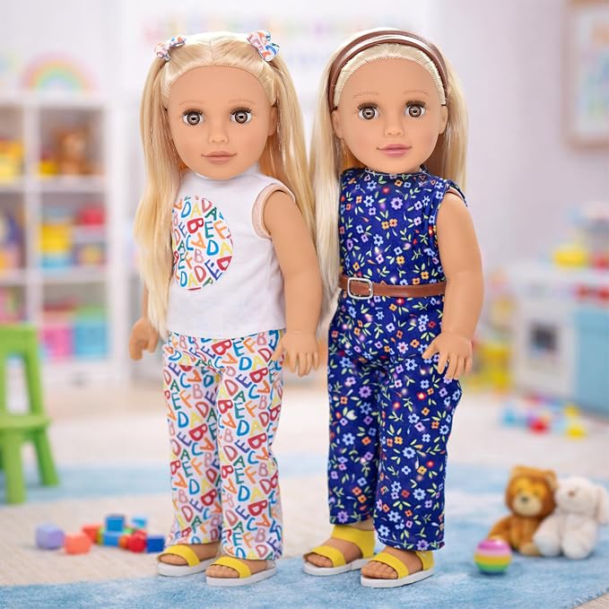 Dolls To Play 18 Inch Girl Doll, Fashion Doll with Fine Blonde Long Straight Hair for Styling, Blue Eyes, Jumpsuit, Knit Sweater, Sandals, Handbag, Clothes and Accessories Princess Doll for Kids