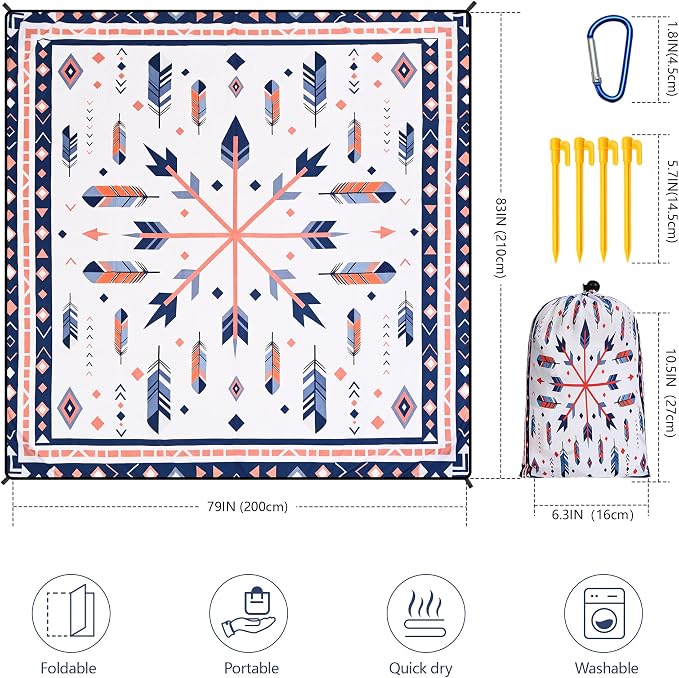 HIHOHO Beach Blanket Waterproof Sandproof Extra Large Beach Mat 79" X 83"/120"x108"for 1-8 Adults Quick Drying Durable Outdoor Picnic Mat for Beach Travel Camping Hiking