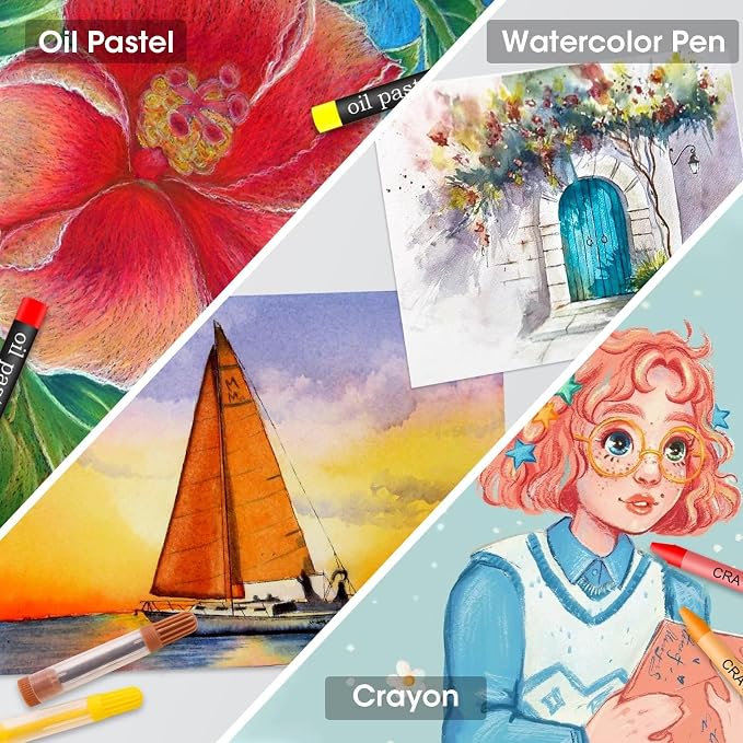 VigorFun Art Supplies, 240-Piece Drawing Art Kit, Gifts for Kids Girls Boys Teens, Art Set Crafts Case with Double Sided Trifold Easel, Includes Sketch Pads, Crayons, Colored Pencils (Pink)