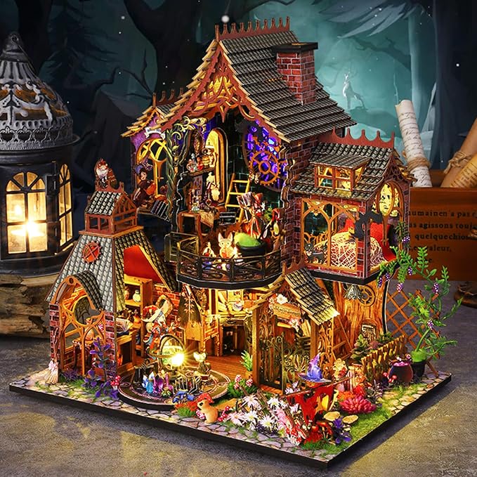 Fifijoy DIY Miniature Wooden Dollhouse Kit, DIY Miniature House Kit for Adults and Teens, DIY Mini Dollhouse Kit (Magic Spirit)