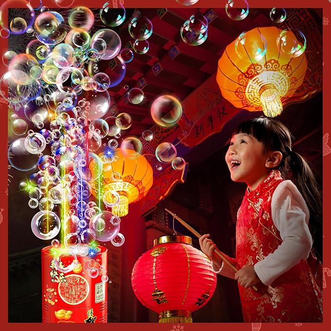 Fireworks Bubble Machine (20 Holes) with Dazzling RGB LED Lights, Automatic Sparklers Blower Toys, Portable Bubble Maker for Kids Party Wedding Christmas Chinese New Year, Birthday Balloons Decoration