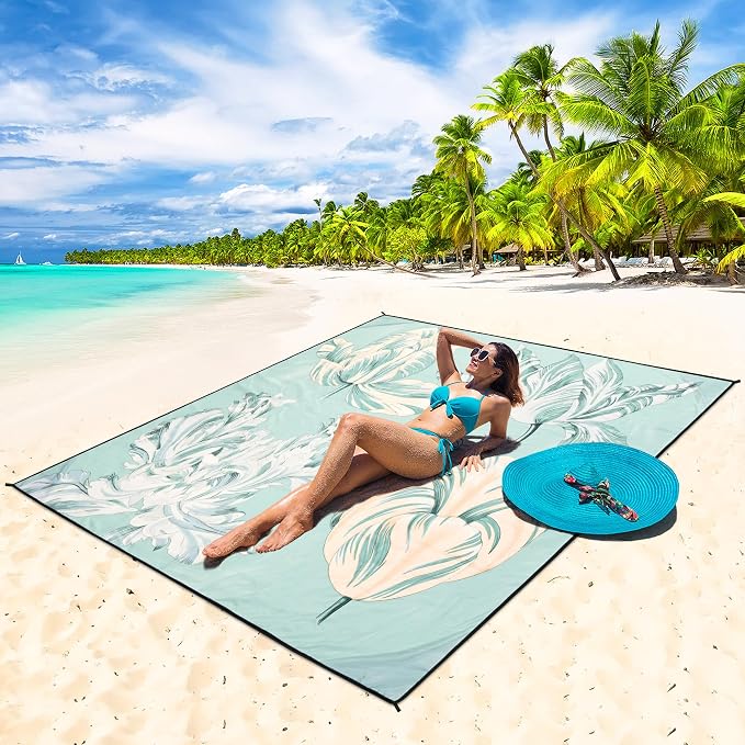 HIHOHO Beach Blanket Waterproof Sandproof Extra Large Beach Mat 79" X 83"/120"x108"for 1-8 Adults Quick Drying Durable Outdoor Picnic Mat for Beach Travel Camping Hiking