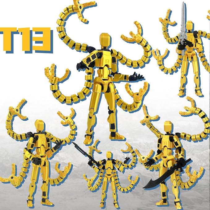 T13 Already Assembled Action Figure Accessories,T13 Multi-Jointed Movable,for Collectors Desktop Decorations t-13 Movability 3D Printed Toys (Yellow, 5.5inch)