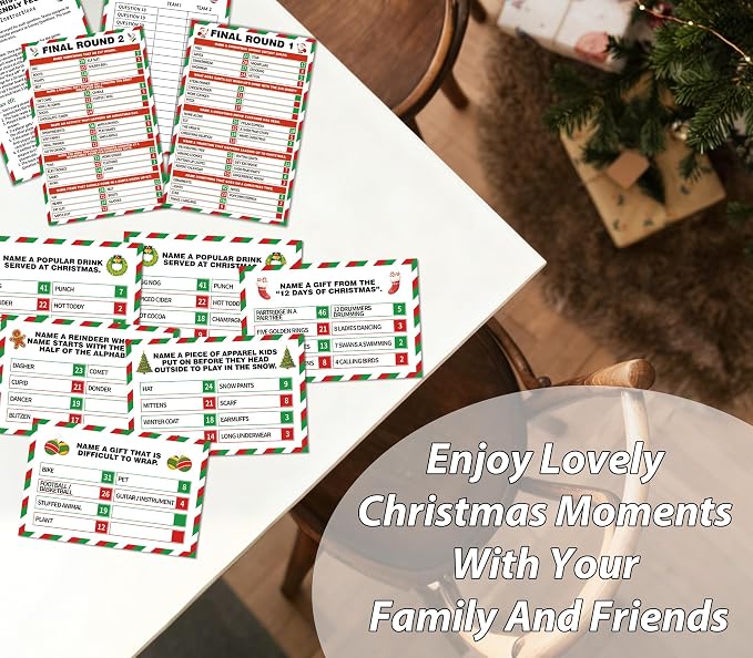 Christmas Friendly Feud Game, Santa Themed Party Game for Family, Winter Party Supplies and Activities Decorations, Holiday Trivia Games for Large Groups, 1 Pack(03)