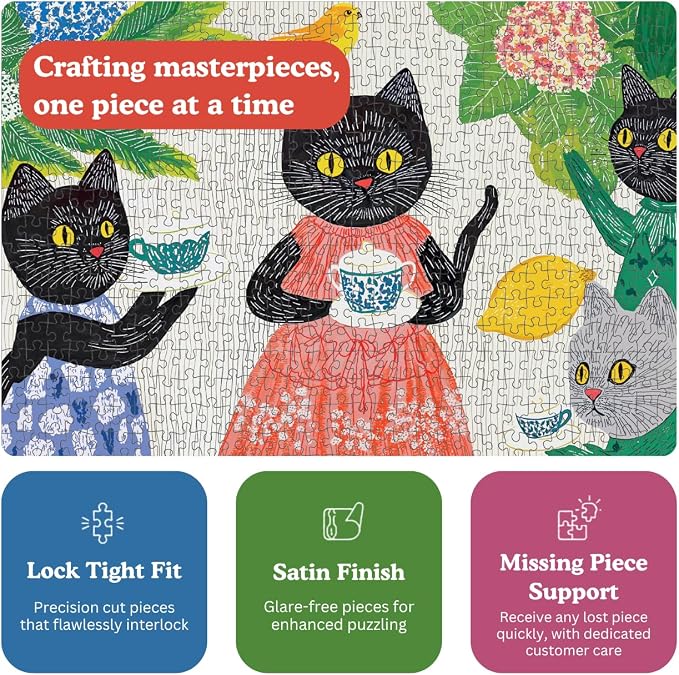 Cross & Glory | 1000 Piece Jigsaw Puzzles for Adults | The Whiskered Tea Society | Whimsical Cat Puzzles for Adults | Garden Tea Party Scene | Satin Finish Cat Puzzle | Ages 14+
