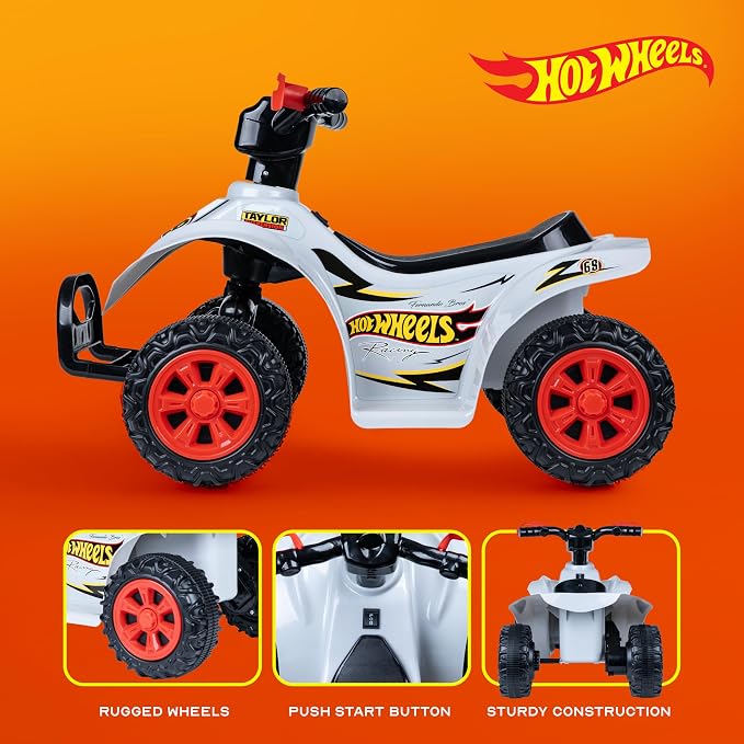 Hot Wheels - 6V ATV Ride On Toy for Kids, LED Headlights, Battery Powered