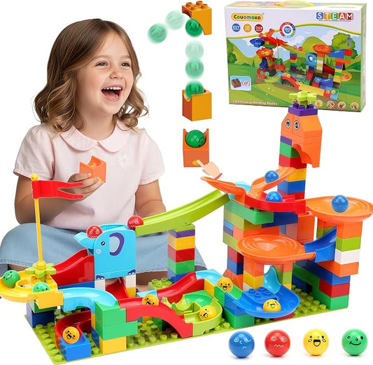 Marble Run Building Blocks for Kids: 130pcs Upgrade STEM Building Set with Launcher - Educational Toys for Kid Age 3-5 4-8 Preschool Family - Birthday for Boys Girls