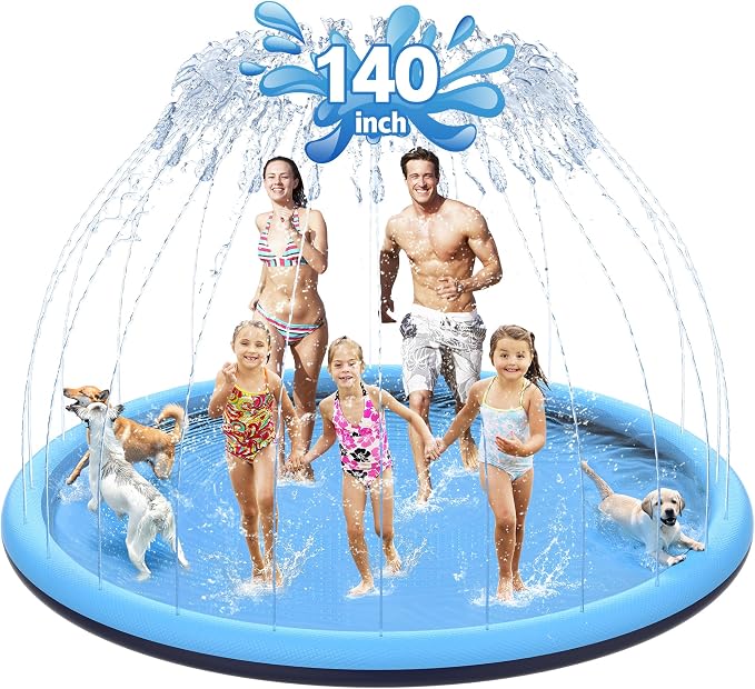 CACSPS 140" Non-Slip Splash Pad for Kids and Dog, Thicken Sprinkler Pool Summer Outdoor Water Toys, Extra Large Backyard Wading Pool for Children Boys & Girls or Pet Dog (Blue)