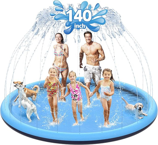 CACSPS 140" Non-Slip Splash Pad for Kids and Dog, Thicken Sprinkler Pool Summer Outdoor Water Toys, Extra Large Backyard Wading Pool for Children Boys & Girls or Pet Dog (Blue)
