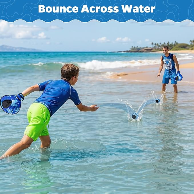 Ayeboovi Water Baseball Gloves Bouncing Ball Set for Pool Toys Lake Beach Games,2 Baseball Style Glove for Catch Skipping Ball, Birthday Gift for Boy Girl Kid Age 8-12 & Adult Teen, Blue