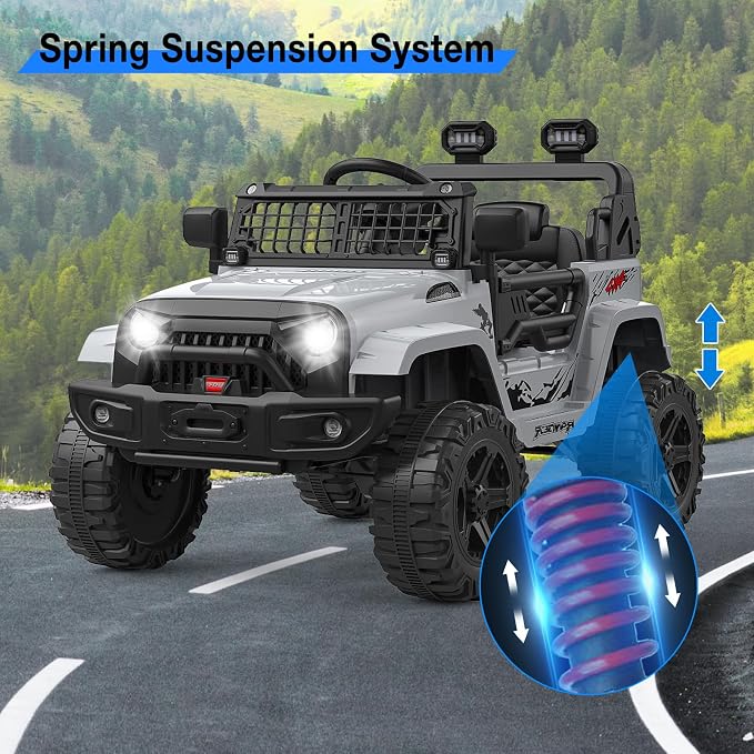 GarveeLife 12V Kids Electric Ride On Truck Car w/Parent Remote Control, Spring Suspension, LED Lights & AUX Port | Outdoor Ride Toy for Boys Girls