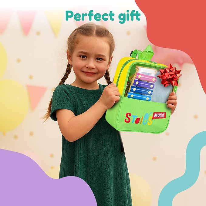 Stoie's Musical Toys for Toddlers, Wooden Percussion Instruments Toy for Kids Baby Preschool Educational Musical Toys Set for Boys and Girls with Storage Bag