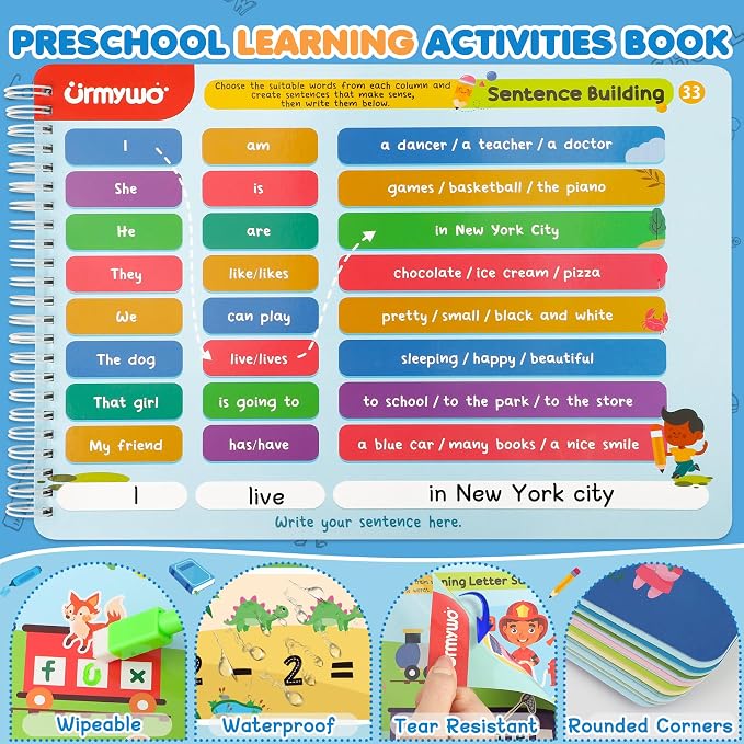 Preschool Learning Activities Kindergarten Workbooks, Toddler Alphabet Learning Educational Toys for 3 4 5 6 Year Old, Writing Practice Tracing Activity Books, Travel Toys,Learning Book Gifts for Kids