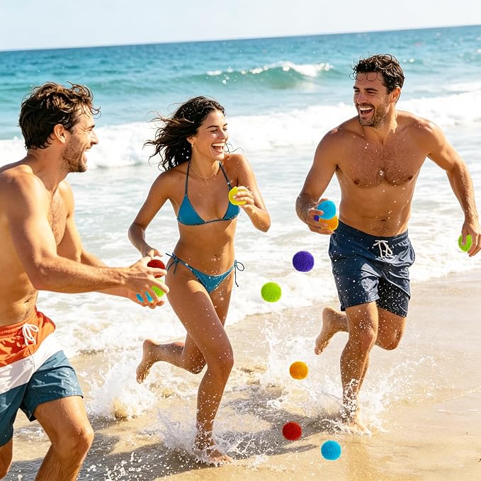 Xeehwb 100 Pcs Reusable Water Balls,Soft Soaker Splash Balls with Mesh Bag,Water Games Toys Ball for Outdoor Water Games Summer Fun,Pool Party,Beach Activities(6 Colors)