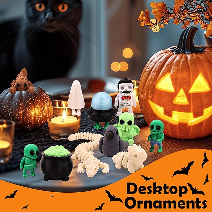 3D Printed Figurines Set, Easter Basket Stuffers, Party Favors, Pocket Fidget Toys, Goodie Bag Stuffers, Decorations, Classroom Rewards, Articulated, Flexible, and Exquisitely, Skeleton, Zombie, Alien