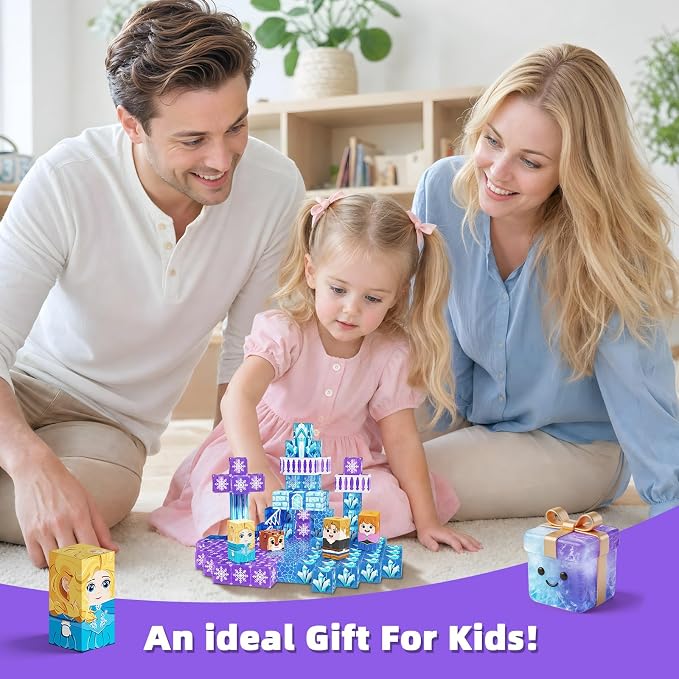 Magnetic Blocks, 48PCS Magnetic Building Cube Set for Kids Ages 3+, Constructions STEM Stacking Tiles Toy Building Birthday Gifts for Girls