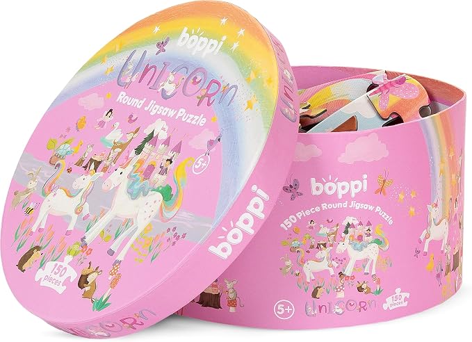 boppi Round 150 Piece Jigsaw for Kids Aged 5-8 | Educational Unicorn Puzzle with Magical Creatures & Fantasy Scenes | Eco-Friendly Recycled Cardboard