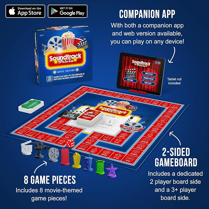 Soundtrack Trivia Movie Trivia Game for Adults | Name The Movie from a 15 Second Music Clip | Board Game for Adults, Kids, Ages 8+, 1 or More Players | Music Game with Companion App