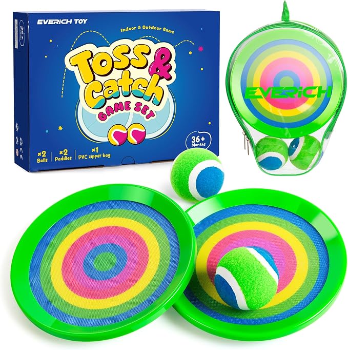 Toss and Catch Ball Game Set, Upgraded Sticky Paddle Ball Set for Kids & Toddlers, Sturdy & Water-Resistant Outdoor Backyard Beach Pool Toy, Birthday Gift for Boys Girls Ages 3-12